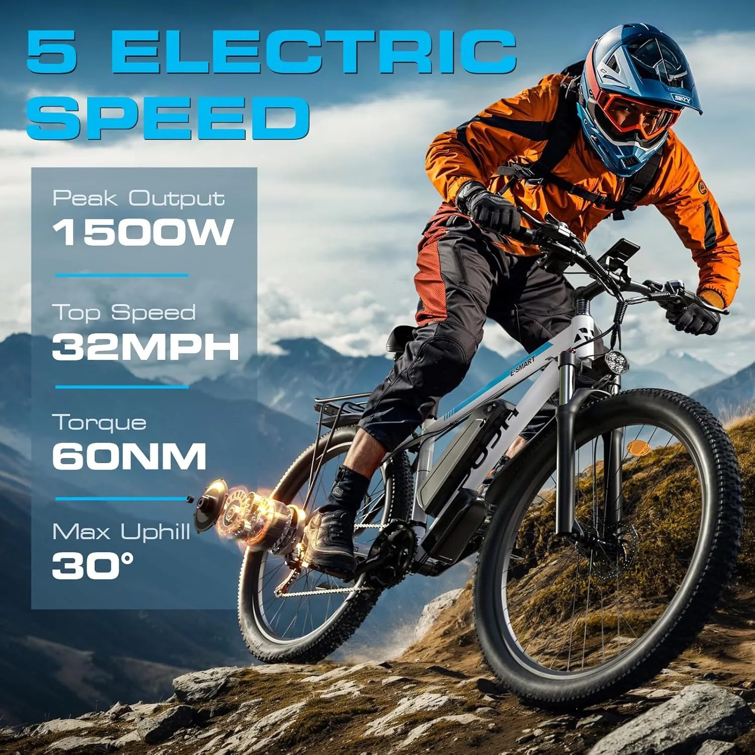 1500W Motor Electric Bike for Adults, 48V 17.5Ah 840Wh, 29"*2.1 Fast Ebike,Max 32 mph 30-80 Miles,Front Suspension Disc Brake Class 3 E-Bike,Off Road Mountain Commuting for Men