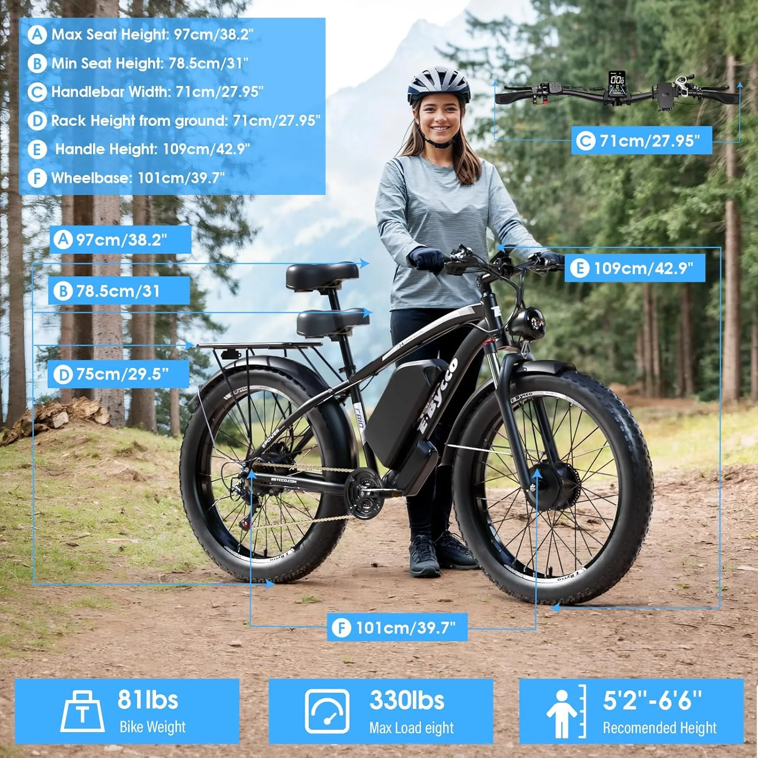 24Inch 5000W Peak Dual Motor Electric Bike for Adults, 52V 32Ah Battery, 40-45MPH&100Miles Long Range AWD E-Bicycles, 7-Speed Fat Tire Mountain E-Bikes, Hydraulic Disc Brake, Men Women Commuter Ebikes