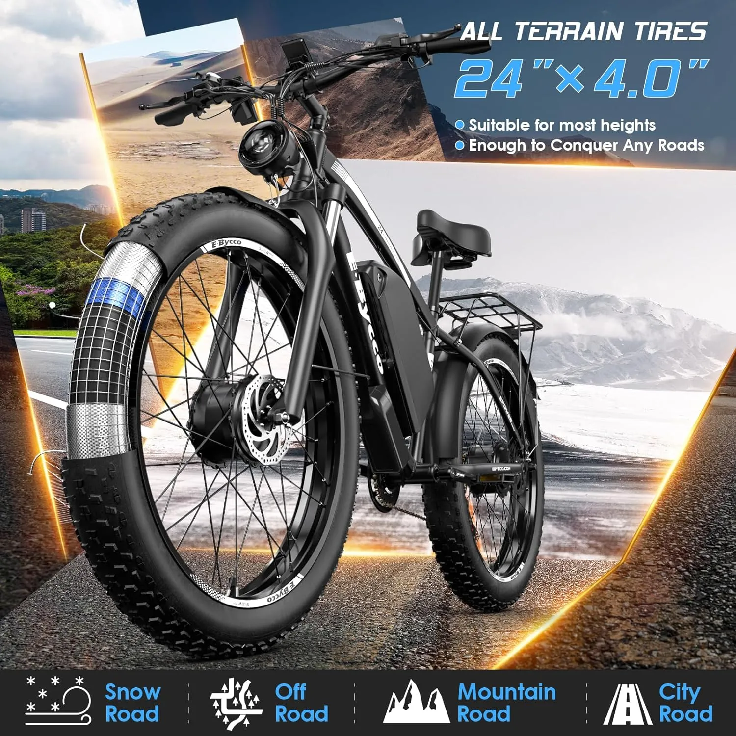 24Inch 5000W Peak Dual Motor Electric Bike for Adults, 52V 32Ah Battery, 40-45MPH&100Miles Long Range AWD E-Bicycles, 7-Speed Fat Tire Mountain E-Bikes, Hydraulic Disc Brake, Men Women Commuter Ebikes