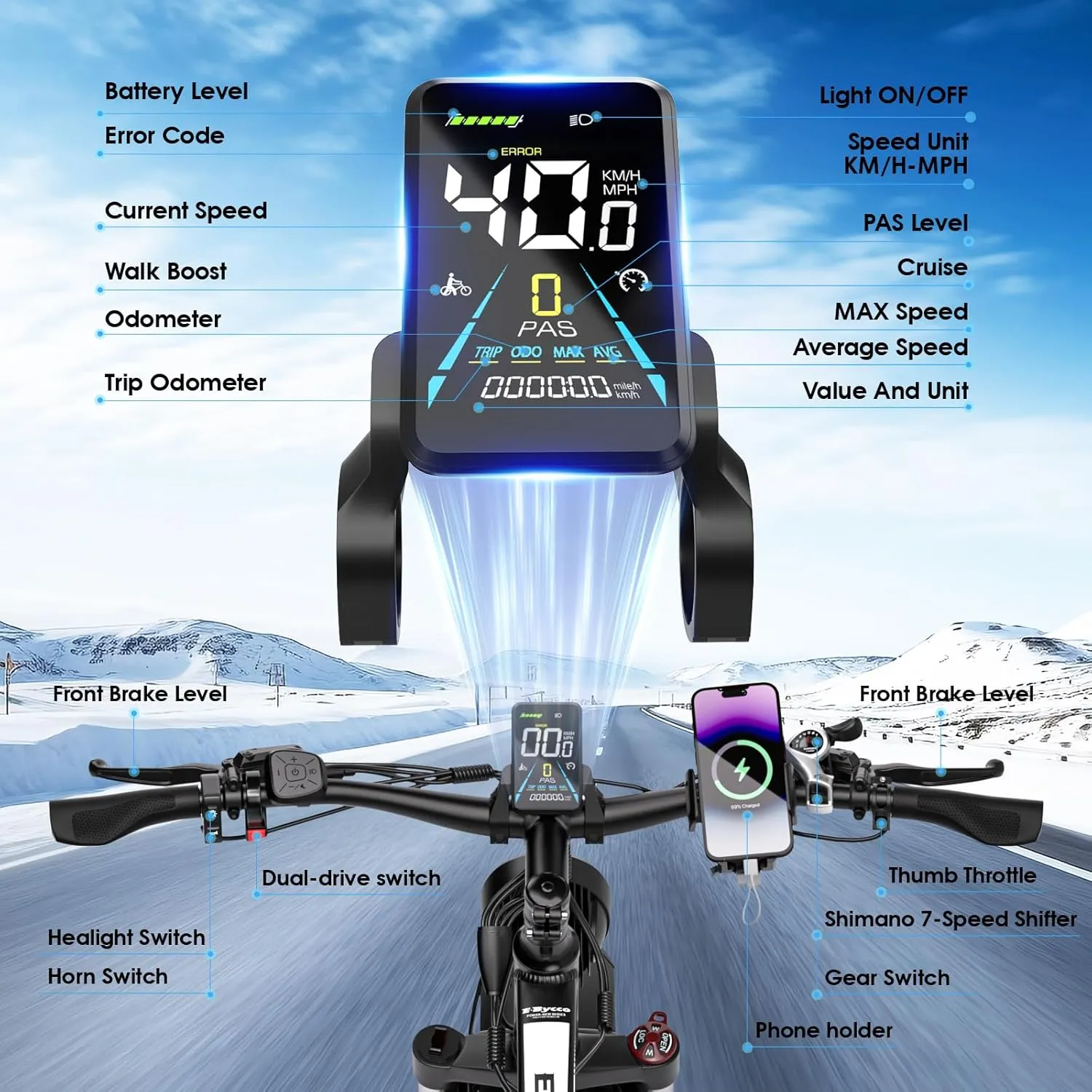 24Inch 5000W Peak Dual Motor Electric Bike for Adults, 52V 32Ah Battery, 40-45MPH&100Miles Long Range AWD E-Bicycles, 7-Speed Fat Tire Mountain E-Bikes, Hydraulic Disc Brake, Men Women Commuter Ebikes