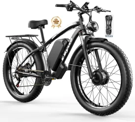 24Inch 5000W Peak Dual Motor Electric Bike for Adults, 52V 32Ah Battery, 40-45MPH&100Miles Long Range AWD E-Bicycles, 7-Speed Fat Tire Mountain E-Bikes, Hydraulic Disc Brake, Men Women Commuter Ebikes