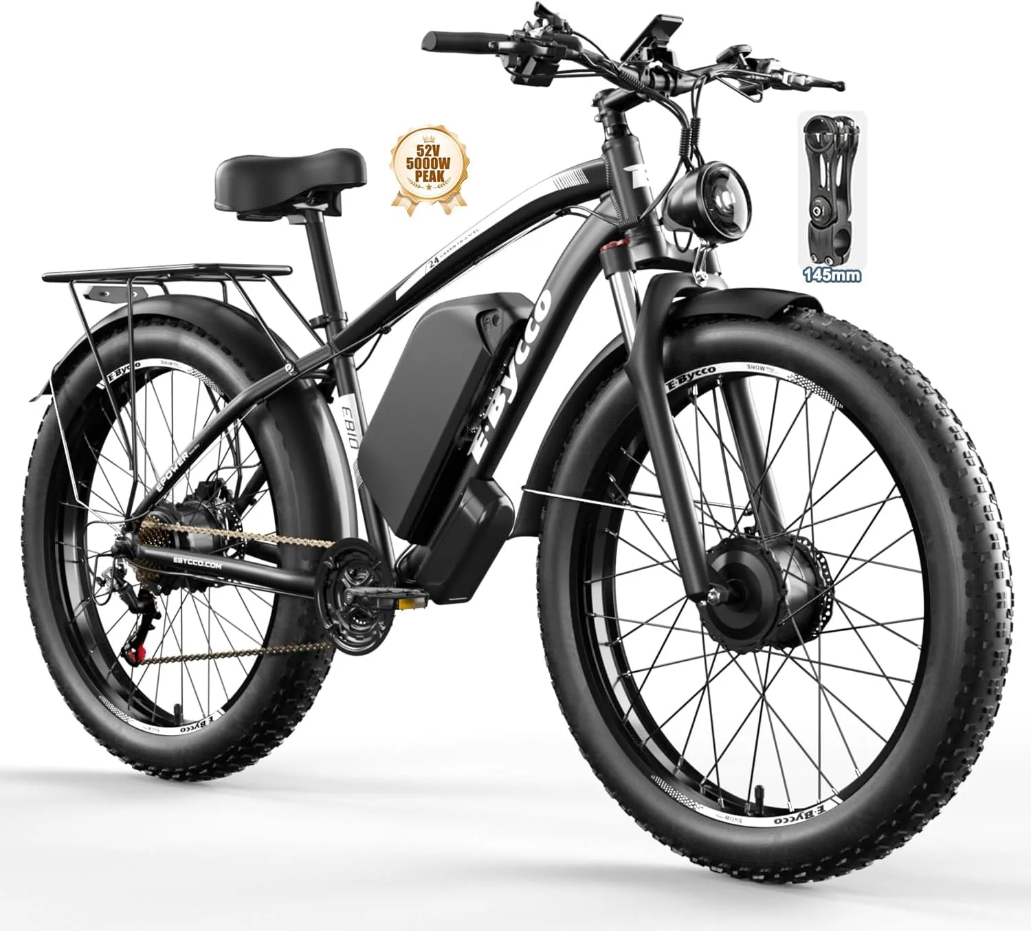 24Inch 5000W Peak Dual Motor Electric Bike for Adults, 52V 32Ah Battery, 40-45MPH&100Miles Long Range AWD E-Bicycles, 7-Speed Fat Tire Mountain E-Bikes, Hydraulic Disc Brake, Men Women Commuter Ebikes
