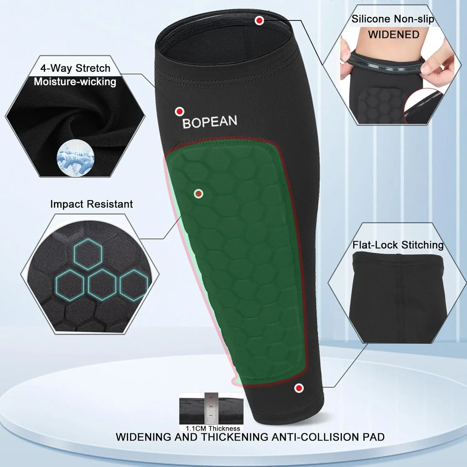 2PCS Soccer Shin Guards Pads for Kids Youth Adult, Calf Sleeve Compression with Honeycomb Pads Support for Football Baseball Taekwondo Boxing MTB Protective Gear
