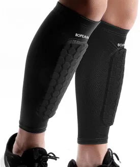 2PCS Soccer Shin Guards Pads for Kids Youth Adult, Calf Sleeve Compression with Honeycomb Pads Support for Football Baseball Taekwondo Boxing MTB Protective Gear