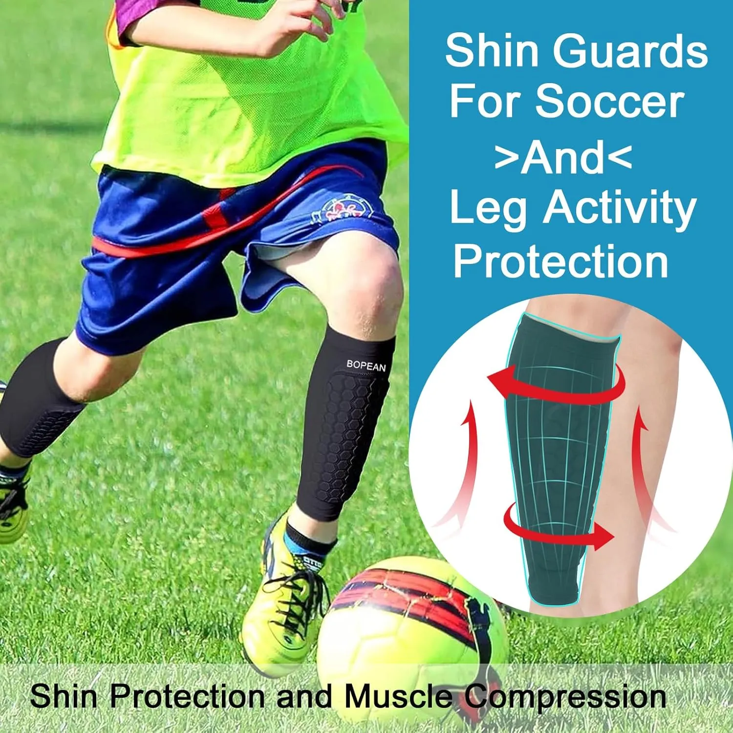 2PCS Soccer Shin Guards Pads for Kids Youth Adult, Calf Sleeve Compression with Honeycomb Pads Support for Football Baseball Taekwondo Boxing MTB Protective Gear