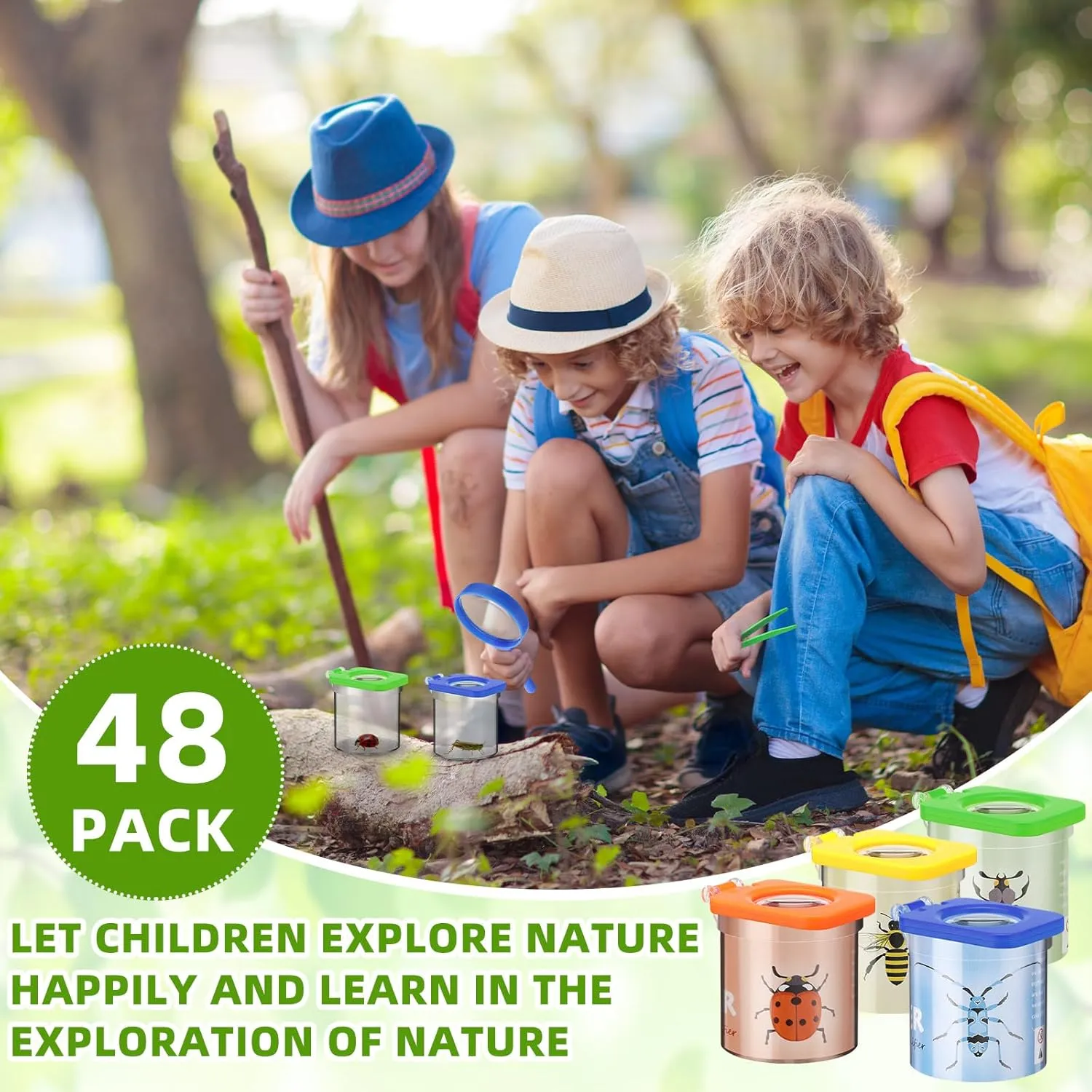 48 Pcs Insect Bug Viewer for Kids Magnifying Insect Box Bug Catcher Magnifier Container Critter Collection Kit Insect Cage Jar for Children Science Nature Exploration Tool