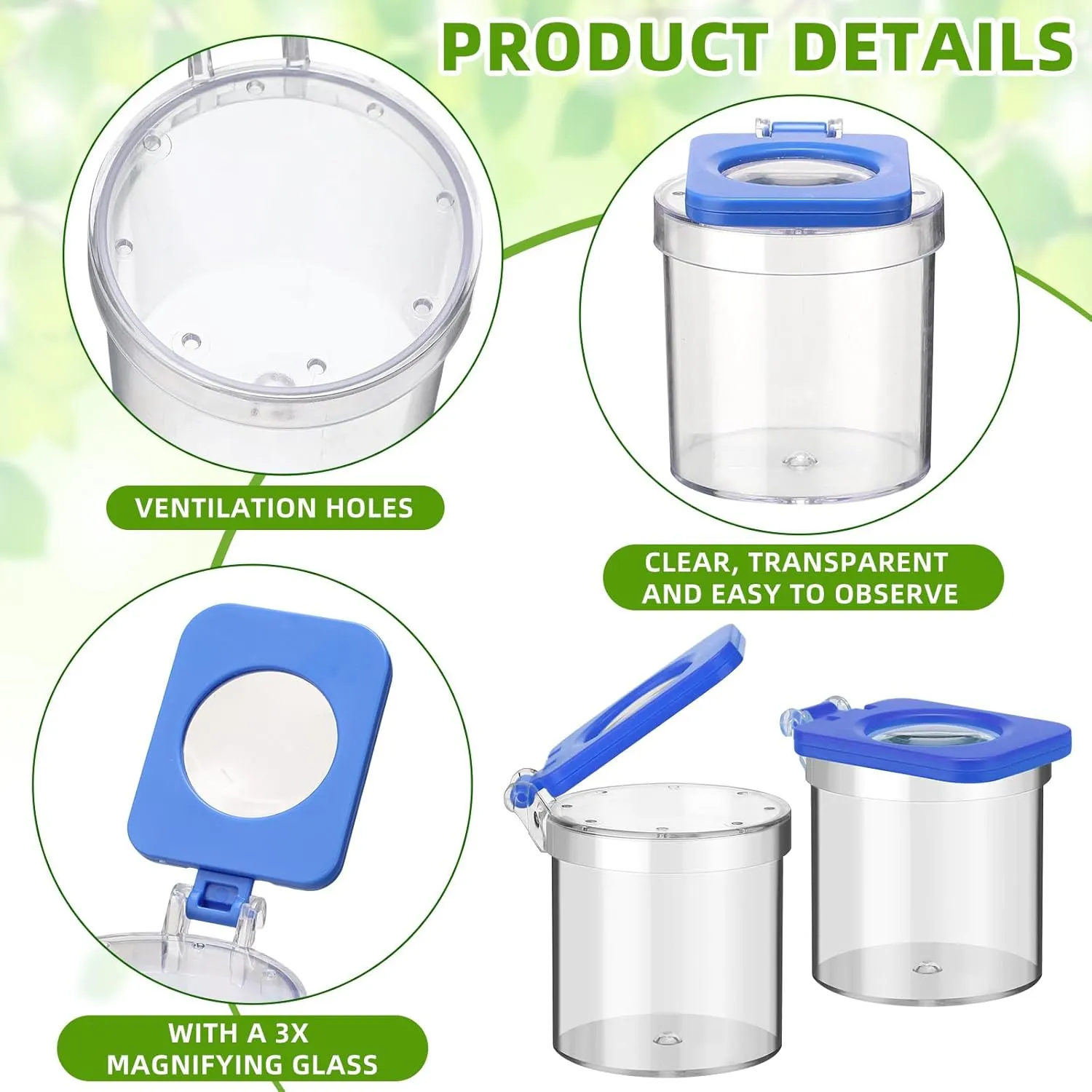 48 Pcs Insect Bug Viewer for Kids Magnifying Insect Box Bug Catcher Magnifier Container Critter Collection Kit Insect Cage Jar for Children Science Nature Exploration Tool