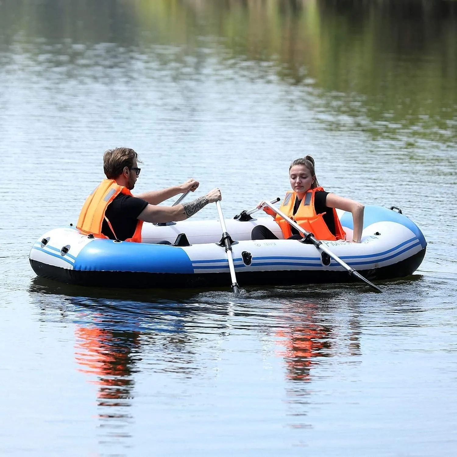 Adult Inflatable Boat, 3-4 Person Rubber Dinghy, Inflatable Bamboo Raft Fishing Boat Set with Paddle and High Output Air Pump(Size:280 * 150 * 40cm)
