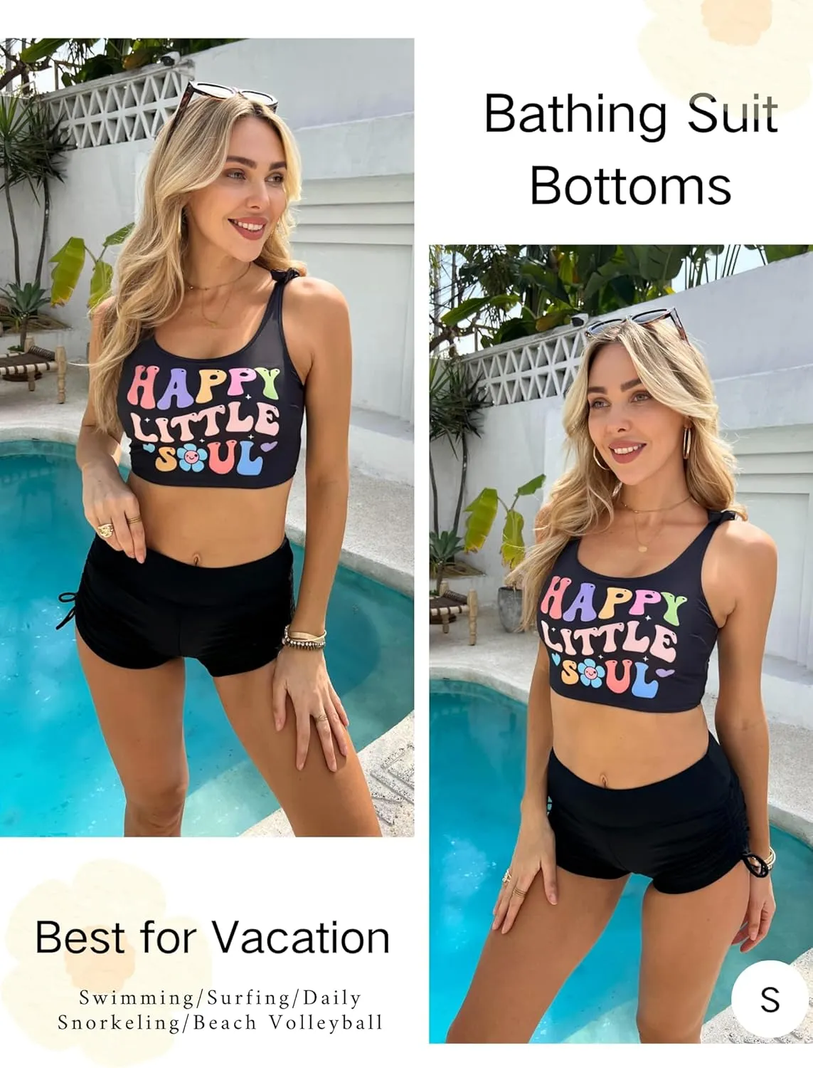 AI'MAGE Womens 3" Swim Board Shorts High Waisted Bathing Suit Bottoms Boy Shorts Adjustable Ruched Side Bikini Shorts S-XXL