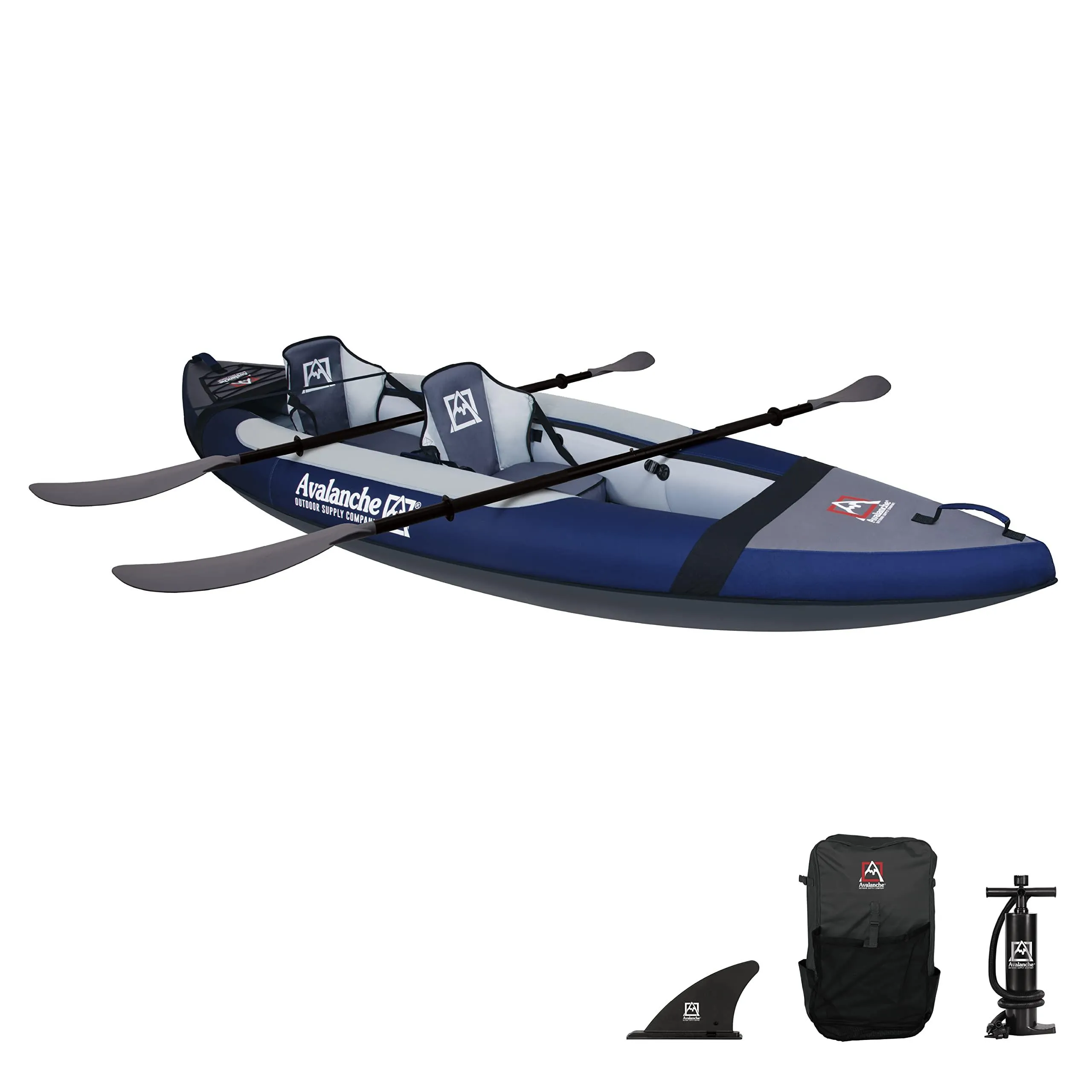 Avalanche 2-Person Voyager Inflatable Blue Kayak With Paddle, Seat, Carry Bag