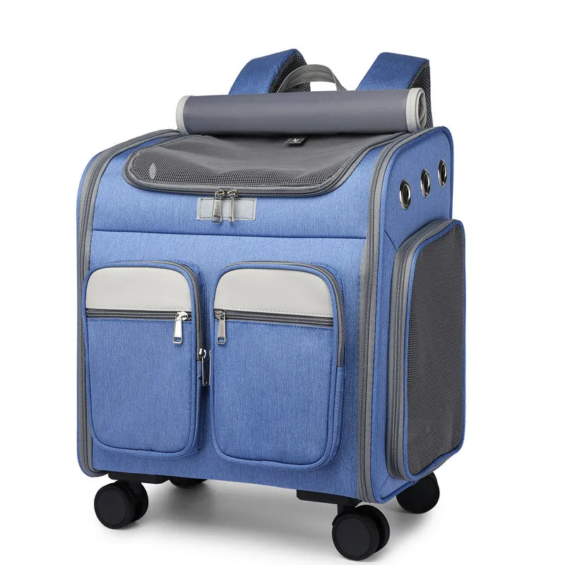 Backpack Large Space Mute Universal Wheel Cat Bag Folding Draw-Bar Pet Bag