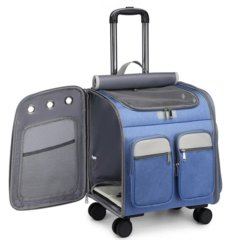 Backpack Large Space Mute Universal Wheel Cat Bag Folding Draw-Bar Pet Bag