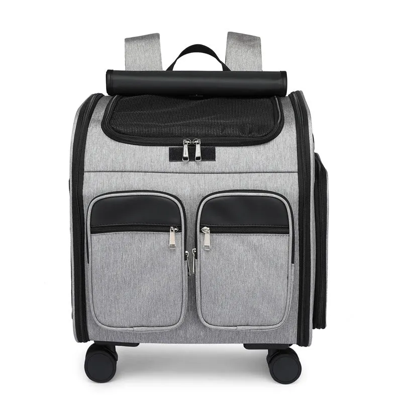 Backpack Large Space Mute Universal Wheel Cat Bag Folding Draw-Bar Pet Bag