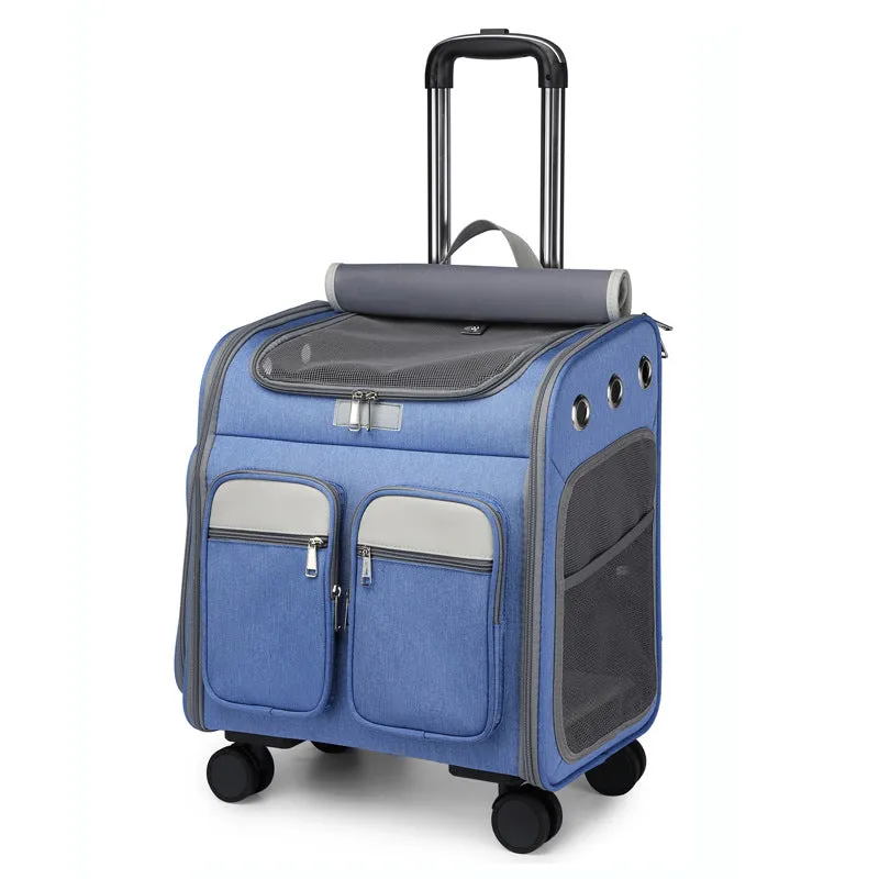 Backpack Large Space Mute Universal Wheel Cat Bag Folding Draw-Bar Pet Bag