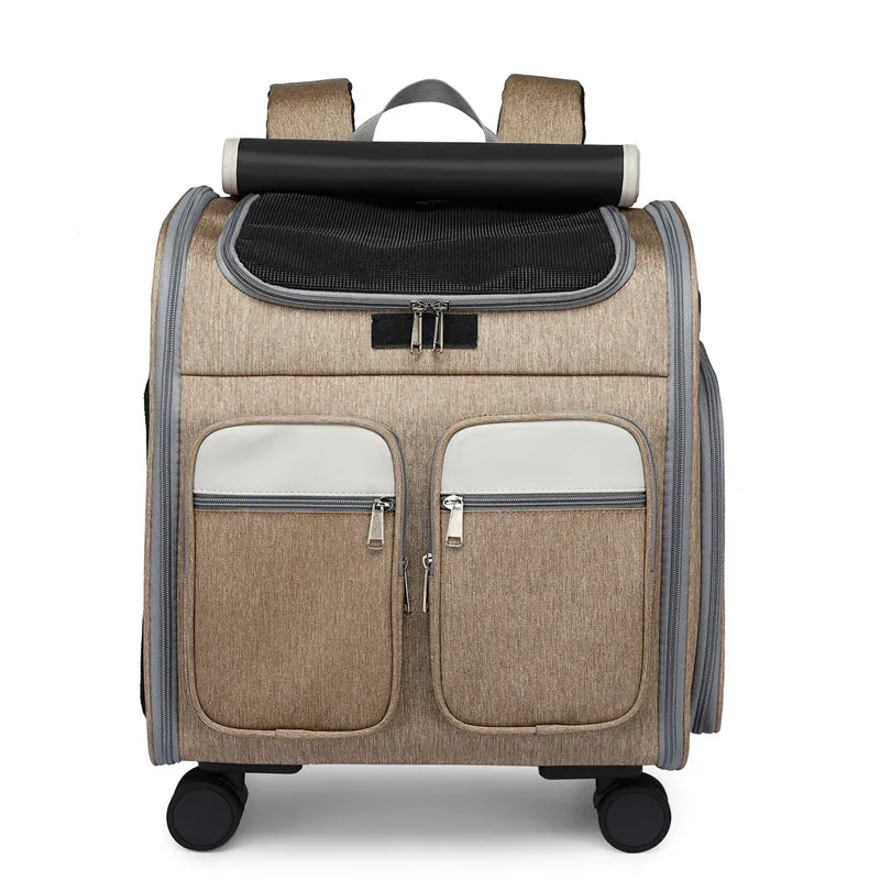 Backpack Large Space Mute Universal Wheel Cat Bag Folding Draw-Bar Pet Bag