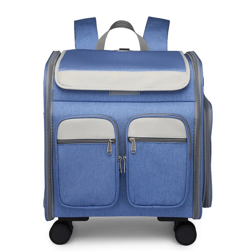 Backpack Large Space Mute Universal Wheel Cat Bag Folding Draw-Bar Pet Bag