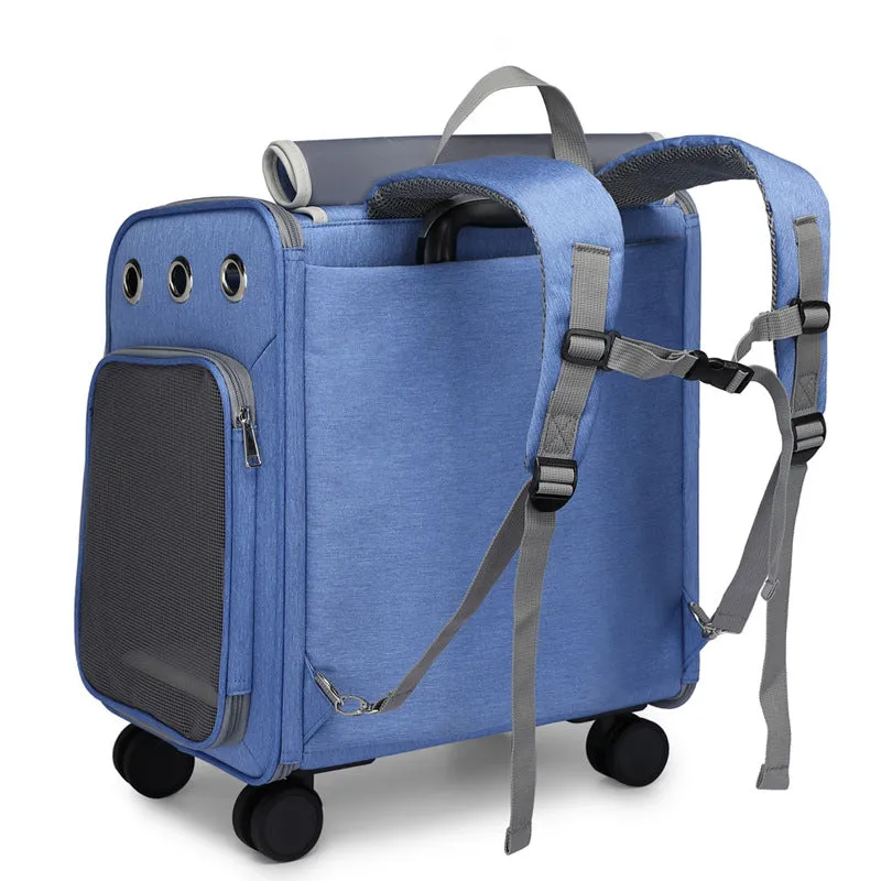 Backpack Large Space Mute Universal Wheel Cat Bag Folding Draw-Bar Pet Bag