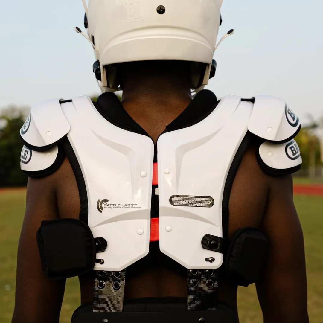 Battle Sports Defender Football Shoulder Pads with Aerospace Grade Materials, Ventilation System, Removable Sternum Protector, Foam Neck Roll