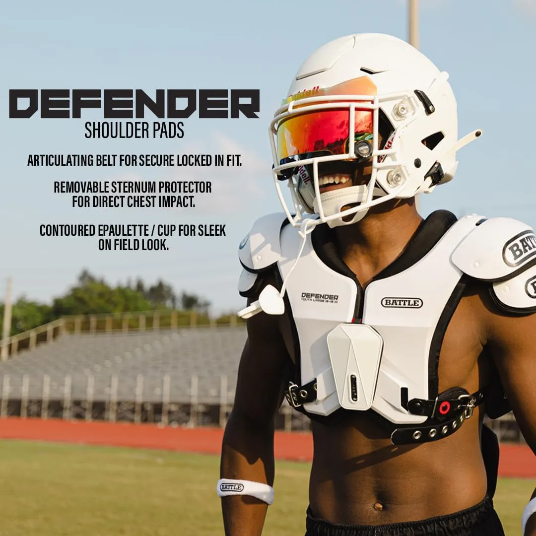 Battle Sports Defender Football Shoulder Pads with Aerospace Grade Materials, Ventilation System, Removable Sternum Protector, Foam Neck Roll