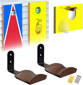 Cornhole Board Hanger Accessories - Walnut Wood Heavy Duty Hooks Wall - Solid Wood Holder Wall Stand a Set of 2 - Metal Heavy Duty Hooks for Cornhole Set Games,Snowboards  Walnut