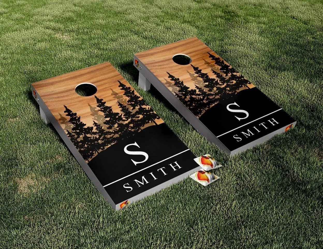 Custom Personalized Name Forest Wood Cornhole Board Vinyl Wrap Skins Laminated Sticker Set Decal Wedding Gifts