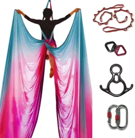 DASKING Aerial Silks Kit for Beginners & Pros - 10Yd Durable Fabric, Pro Safety Hardware & Easy Setup Guide - Yoga Hammock, Swing, Silk Rigging Kit