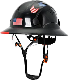 Full Brim Hard Hats Construction OSHA Approved with Clear Visor - Cascos De Construccion Vented Hard Hat with Chin Strap ANSI Z89.1 Adjustable Cool Vent Work Safety Helmet for Men Women