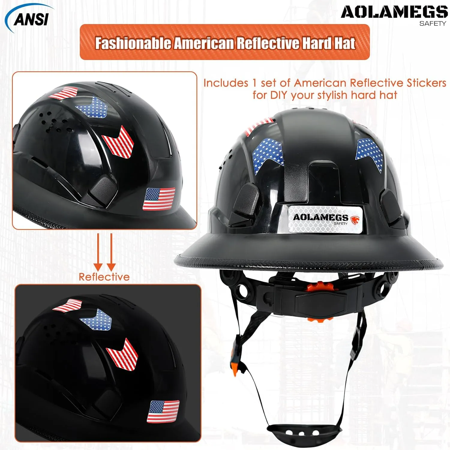 Full Brim Hard Hats Construction OSHA Approved with Clear Visor - Cascos De Construccion Vented Hard Hat with Chin Strap ANSI Z89.1 Adjustable Cool Vent Work Safety Helmet for Men Women