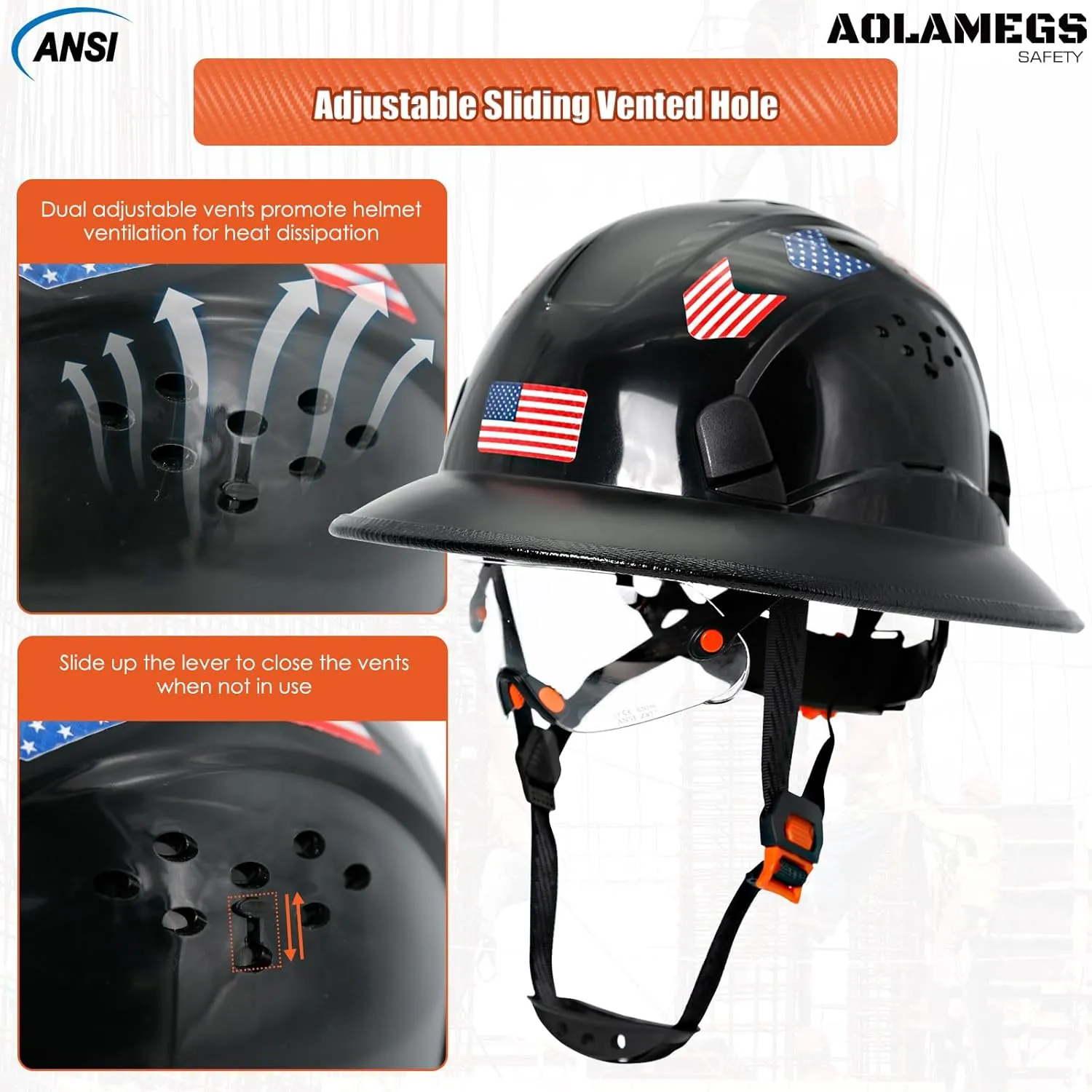 Full Brim Hard Hats Construction OSHA Approved with Clear Visor - Cascos De Construccion Vented Hard Hat with Chin Strap ANSI Z89.1 Adjustable Cool Vent Work Safety Helmet for Men Women