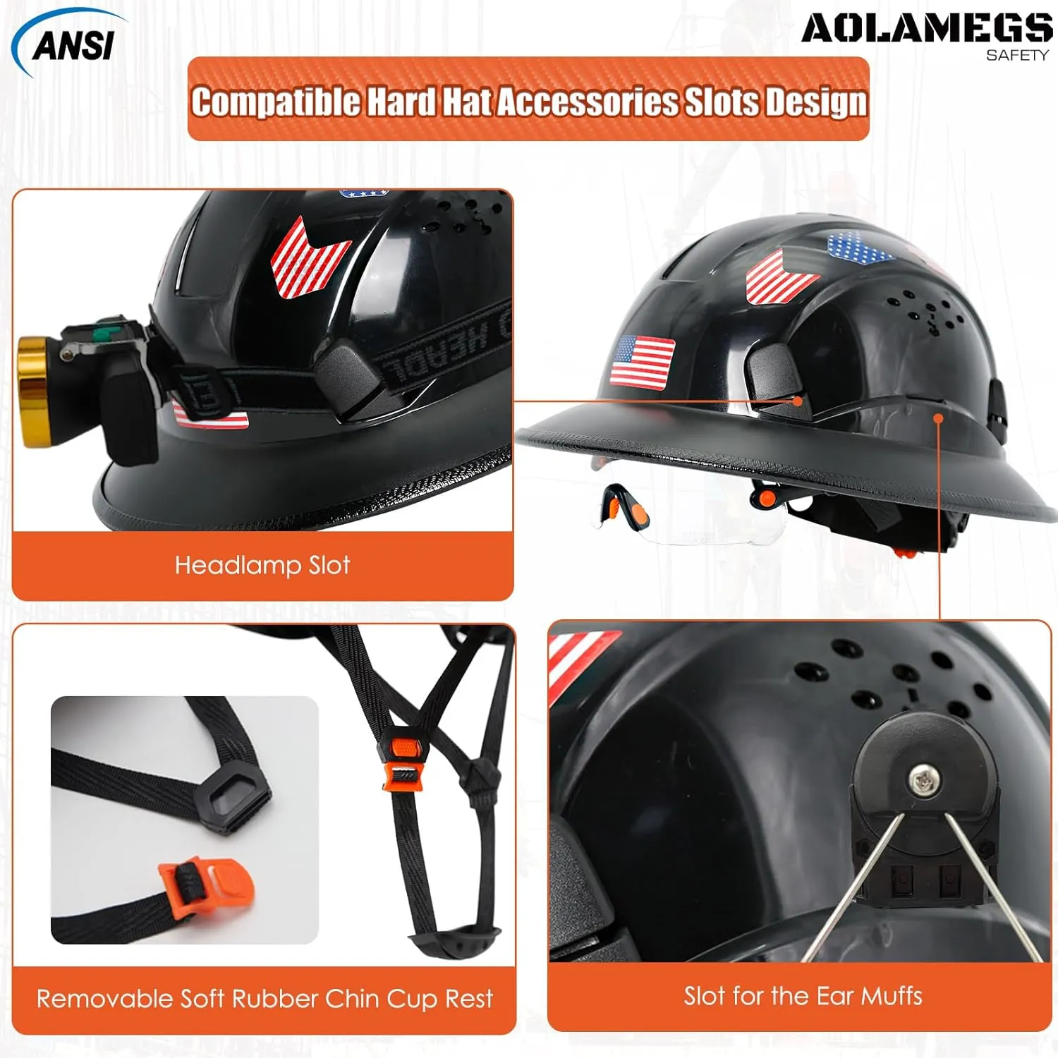 Full Brim Hard Hats Construction OSHA Approved with Clear Visor - Cascos De Construccion Vented Hard Hat with Chin Strap ANSI Z89.1 Adjustable Cool Vent Work Safety Helmet for Men Women