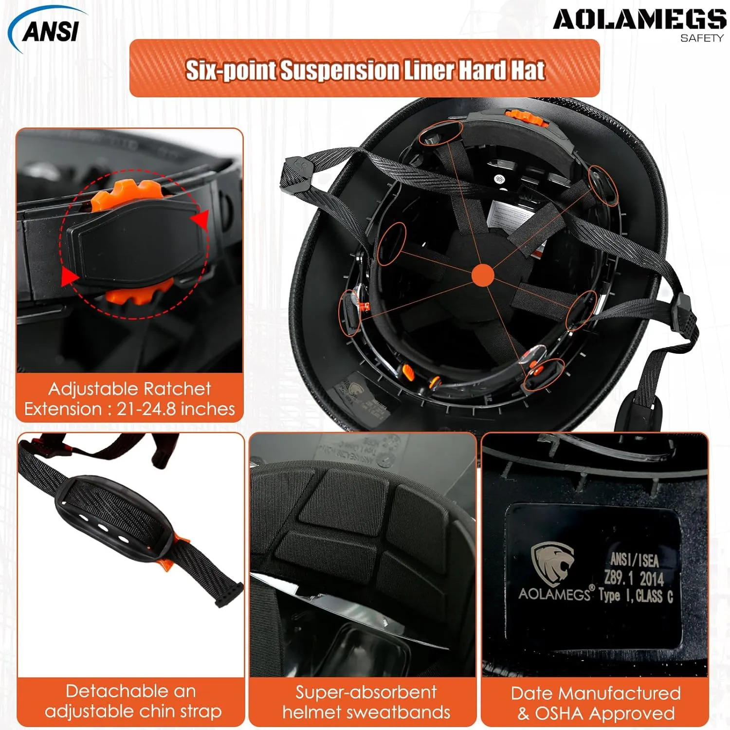 Full Brim Hard Hats Construction OSHA Approved with Clear Visor - Cascos De Construccion Vented Hard Hat with Chin Strap ANSI Z89.1 Adjustable Cool Vent Work Safety Helmet for Men Women