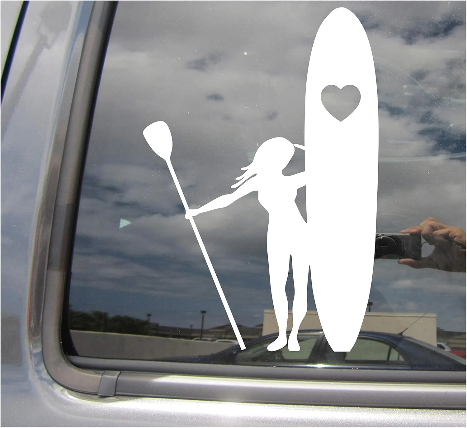 Girl Stand Up Paddle Boarding Heart Love SUP- Woman Wahine Cute Female Cars Trucks Moped Helmet Hard Hat Auto Automotive Craft Laptop Vinyl Decal Store Window Wall Sticker 04014