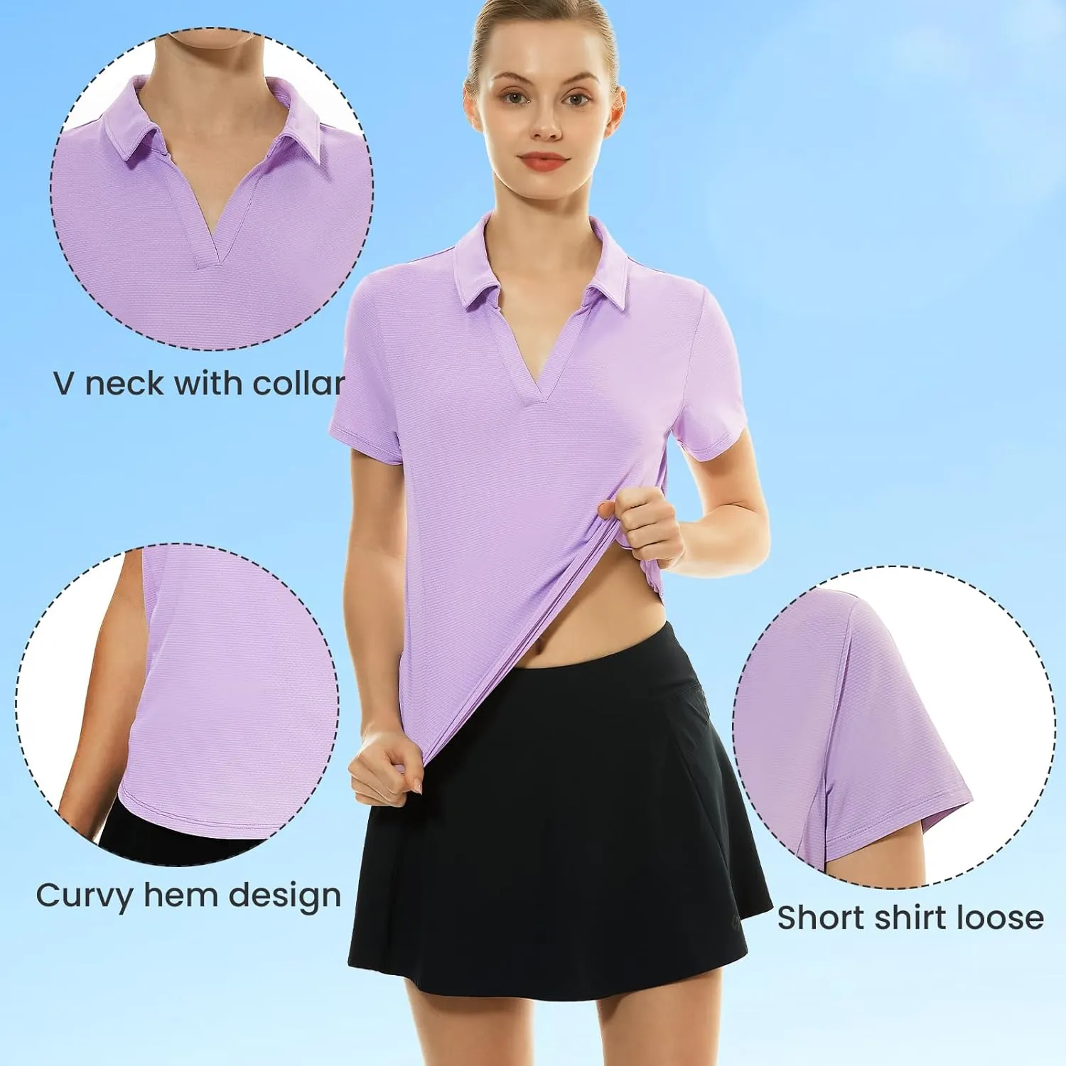 HODOSPORTS Women's Golf Polo Shirts Short Sleeve Collared V Neck Tennis Shirt Quick Dry Fit UPF 50  Golf Apparel Clothes