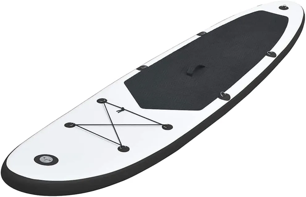 Inflatable Stand Up Paddleboard Set with Puncture-Proof Design, Includes Paddle and Accessories, Black and White