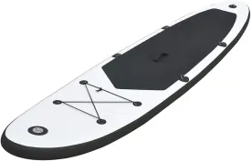 Inflatable Stand Up Paddleboard Set with Puncture-Proof Design, Includes Paddle and Accessories, Black and White