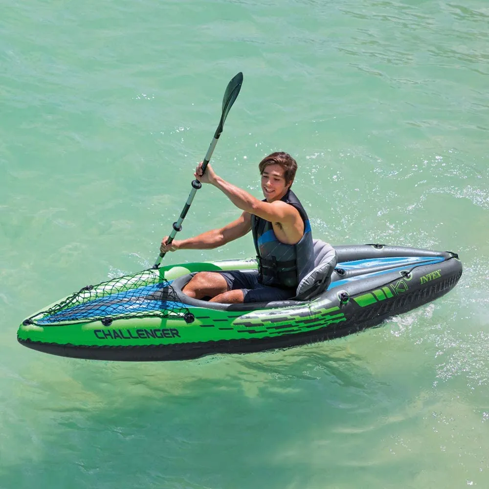 Intex Sports Challenger K1 Inflatable Kayak 1 Seat Floating Boat with Oars for River, Lake - 68305NP
