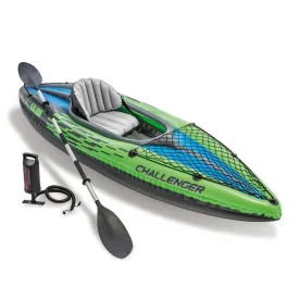 Intex Sports Challenger K1 Inflatable Kayak 1 Seat Floating Boat with Oars for River, Lake - 68305NP