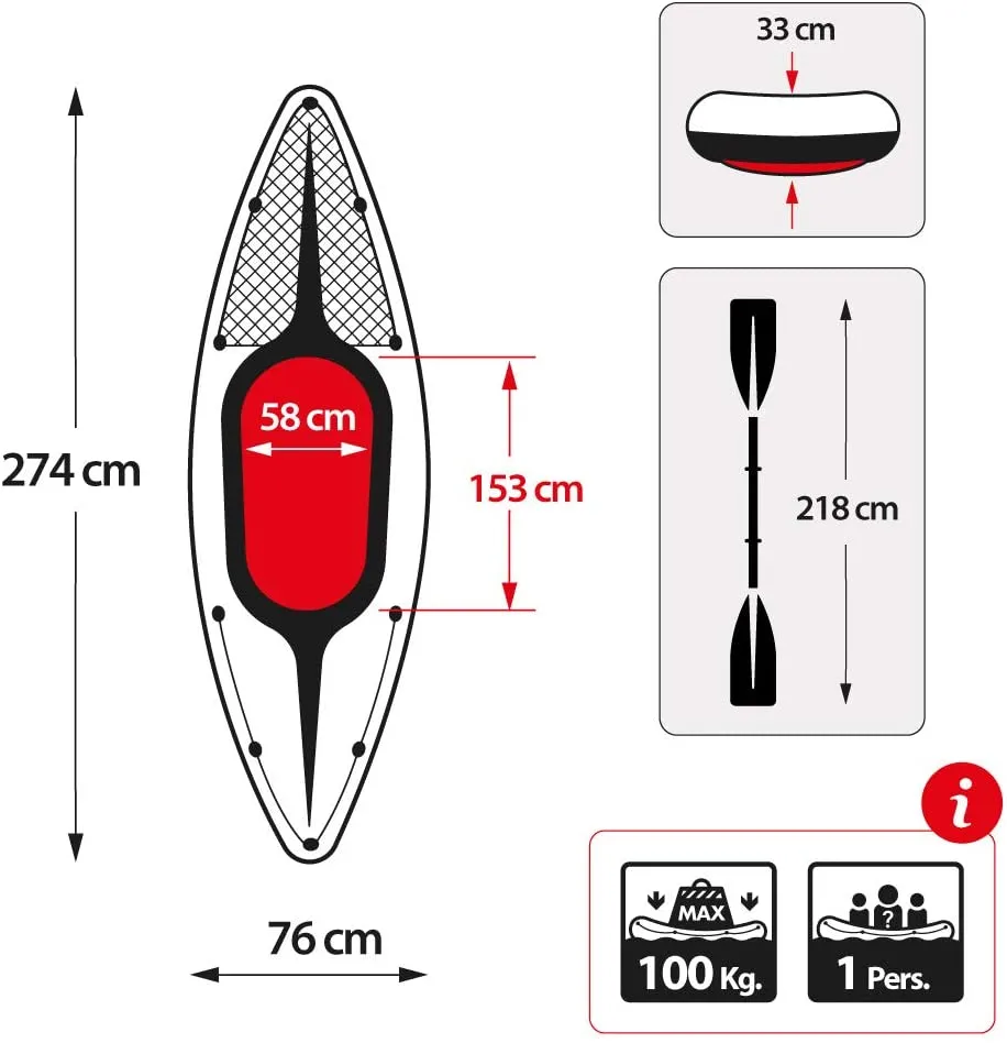 Intex Sports Challenger K1 Inflatable Kayak 1 Seat Floating Boat with Oars for River, Lake - 68305NP