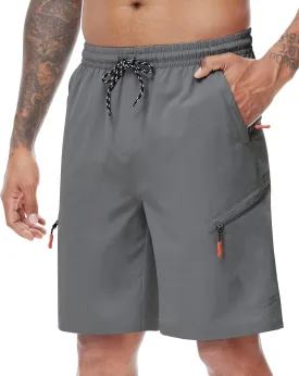LAZYDAY Men's Hiking Cargo Shorts with Zipper Pockets Elastic Waist Quick Dry for Outdoor,Travel,Summer