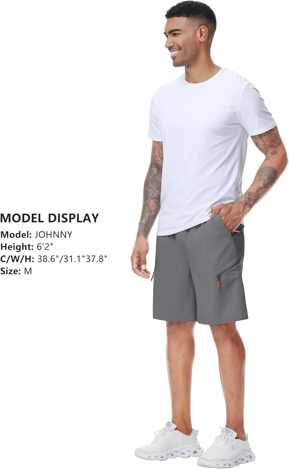 LAZYDAY Men's Hiking Cargo Shorts with Zipper Pockets Elastic Waist Quick Dry for Outdoor,Travel,Summer