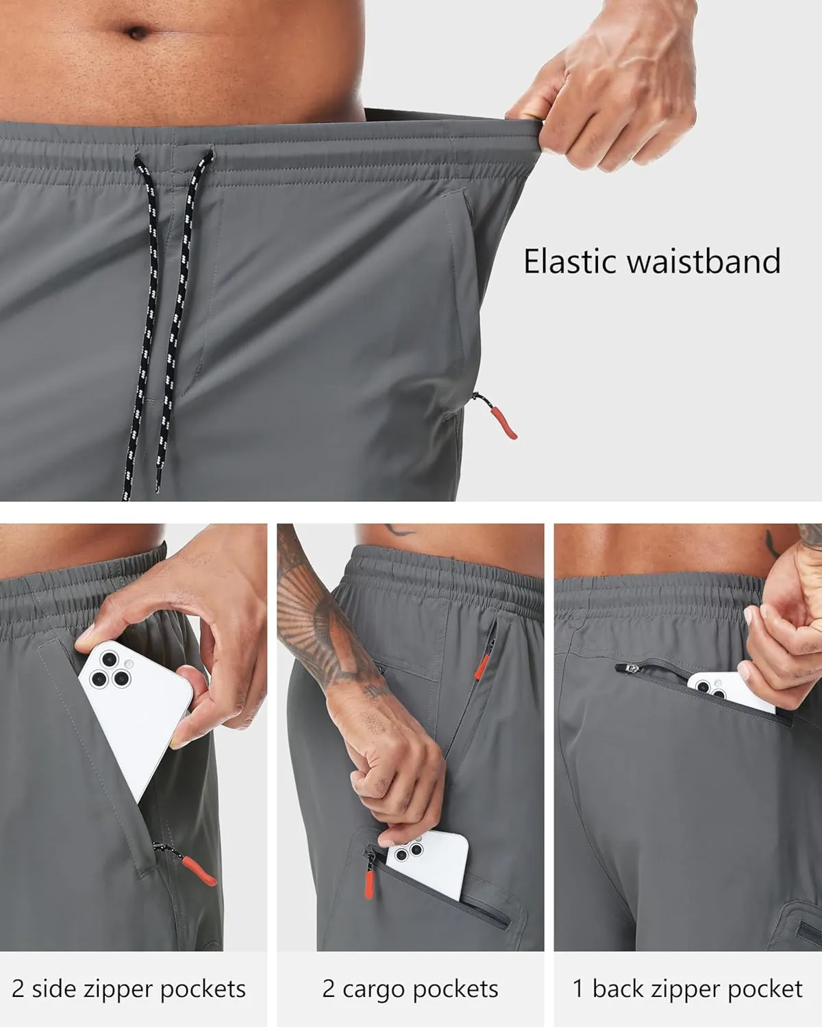LAZYDAY Men's Hiking Cargo Shorts with Zipper Pockets Elastic Waist Quick Dry for Outdoor,Travel,Summer