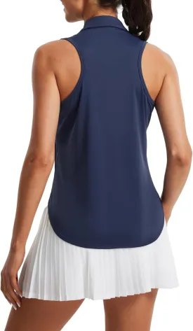 Libin Women's Sleeveless Golf Shirts Racerback Zip Up Tennis Polo Shirts Quick Dry Athletic Tank Tops with Collar