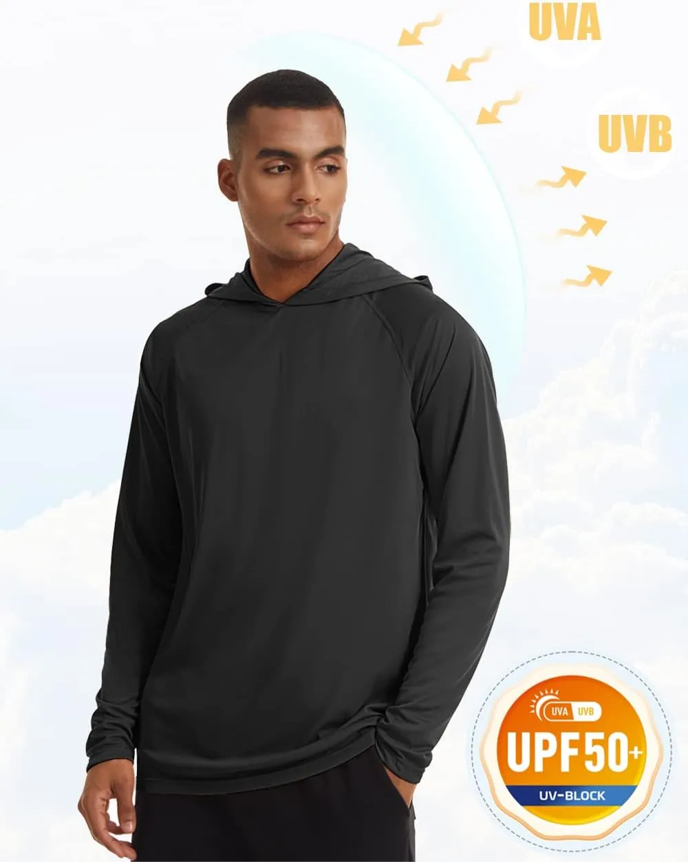 MAGCOMSEN Men's Hooded UPF 50  Sun Protection T Shirts Long Sleeve Athletic Fishing Shirts Rash Guards