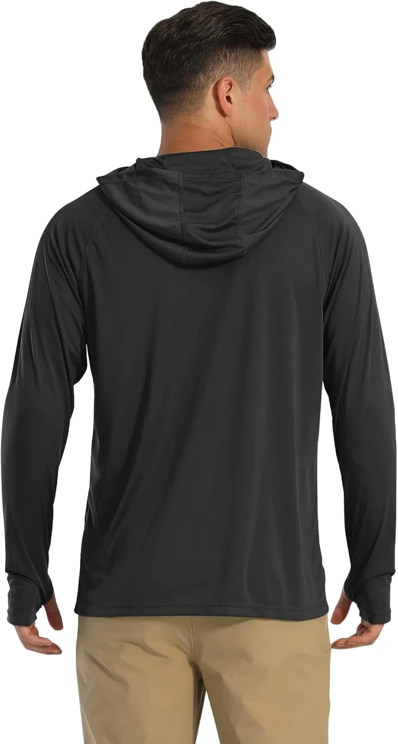 MAGCOMSEN Men's Hooded UPF 50  Sun Protection T Shirts Long Sleeve Athletic Fishing Shirts Rash Guards