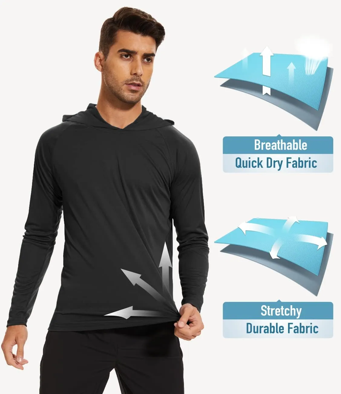 MAGCOMSEN Men's Hooded UPF 50  Sun Protection T Shirts Long Sleeve Athletic Fishing Shirts Rash Guards
