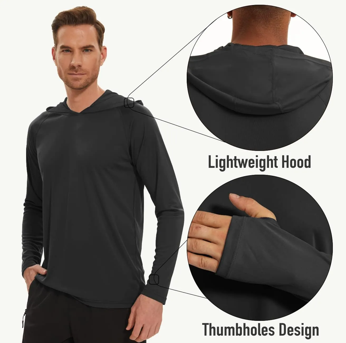 MAGCOMSEN Men's Hooded UPF 50  Sun Protection T Shirts Long Sleeve Athletic Fishing Shirts Rash Guards