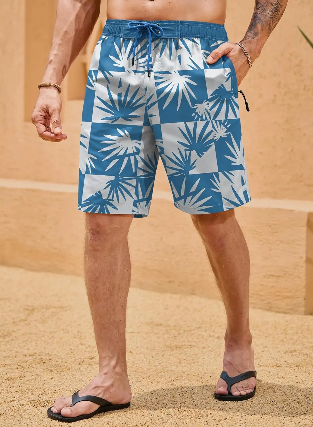 Mens Swim Trunk 9" Inseam Quick Dry Board Short Hawaiian Beach Shorts with Zipper Pockets (S-XXL)