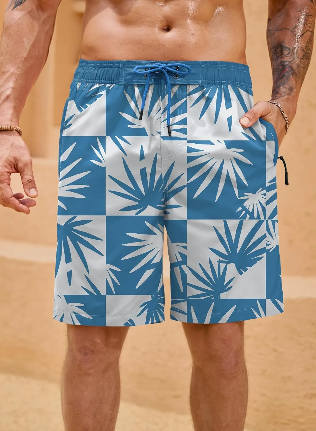 Mens Swim Trunk 9" Inseam Quick Dry Board Short Hawaiian Beach Shorts with Zipper Pockets (S-XXL)