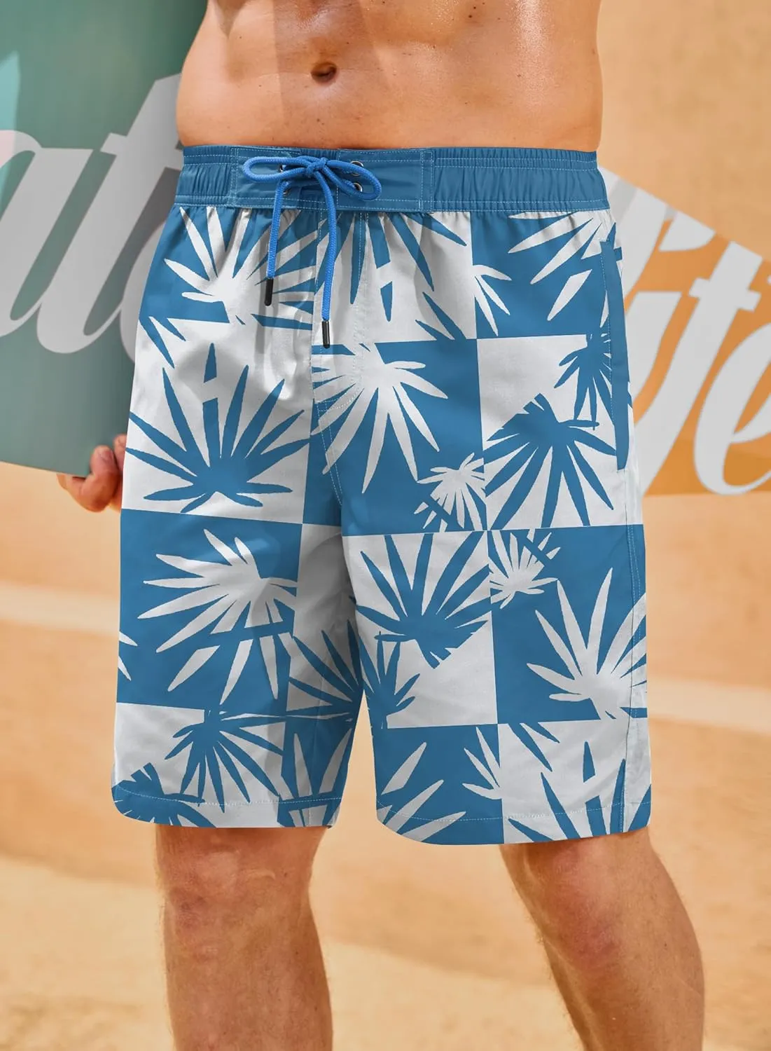 Mens Swim Trunk 9" Inseam Quick Dry Board Short Hawaiian Beach Shorts with Zipper Pockets (S-XXL)