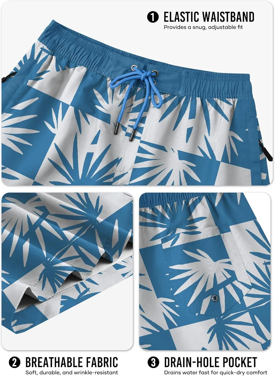 Mens Swim Trunk 9" Inseam Quick Dry Board Short Hawaiian Beach Shorts with Zipper Pockets (S-XXL)
